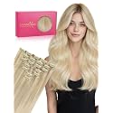 WENNALIFE Seamless Clip In Hair Extensions Human Hair, 12 Inch 80g 7pcs Ombre Ash Blonde to Golden Blonde Balayage Platinum Blonde Remy Hair Invisible PU Skin Weft