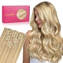 WENNALIFE Seamless Clip In Hair Extensions, 20 Inch 7pcs 150g Light Blonde Highlighted Golden Blonde Hair Extensions Clip In Real Human Hair Extensions Invisible PU Weft Human