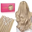 WENNALIFE Seamless Clip In Hair Extensions, 22 Inch 150g 7pcs Dirty Blonde Highlighted Bleach Blonde Hair Extensions Clip in Human Hair Invisible PU Skin Weft Natural Remy Human Hair Extensions