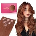WENNALIFE Seamless Clip In Hair Extensions Human Hair, 14 Inch 130g 7pcs Cinnamon Copper Real Hair Extensions Clip in Human Hair Invisible PU Skin Weft Natural Remy Human Hair Extensions