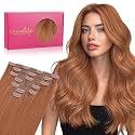 WENNALIFE Seamless Clip In Hair Extensions Human Hair, 12 Inch 80g 7pcs Cinnamon Terra Copper Real Hair Extensions Clip in Human Hair Invisible PU Skin Weft Natural Remy Hair