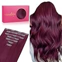 WENNALIFE Seamless Clip In Hair Extensions Human Hair, 12 Inch 80g 7pcs Light Burgundy Real Hair Extensions Clip in Human Hair Invisible PU Skin Weft Natural Remy Hair