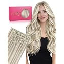 WENNALIFE Seamless Clip In Hair Extensions Human Hair, 12 Inch 80g 7pcs Ash Blonde Highlighted Platinum Blonde Real Hair Extensions Invisible PU Skin Weft Natural Remy Human Hair
