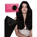 WENNALIFE Seamless Clip in Hair Extensions Real Human Hair, 14 Inch 110g Jet Black Invisible PU Skin Weft, Natural Thick Real Hair Clip Ins for Women, Soft Blendable &amp; Reusable Remy Hair