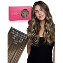 WENNALIFE Seamless Clip in Hair Extensions Real Human Hair, 24 Inch 140g Balayage Chocolate Brown to Honey Blonde Invisible PU Skin Weft, Natural Thick Real Hair Clip Ins for Women, Soft Remy Hair