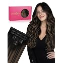 WENNALIFE Seamless Clip in Hair Extensions Real Human Hair, 24 Inch 140g Balayage Natural Black to Chestnut Brown Invisible PU Skin Weft, Natural Thick Real Hair Clip Ins for Women, Soft Remy Hair