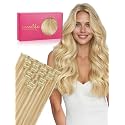 WENNALIFE Seamless Clip in Hair Extensions Real Human Hair, 20 Inch 120g Light Blonde Highlighted Golden Blonde Invisible PU Skin Weft, Natural Thick Real Hair Clip Ins for Women