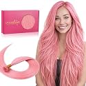 WENNALIFE U Tip Hair Extensions Human Hair, 25g 25s 24 inch Peach Pink Remy Hair Extension, Invisible Straight Keratin K Tip Real Human Hair