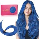 WENNALIFE U Tip Hair Extensions Human Hair, 25g 25s 18 inch Blue Remy Hair Extension, Invisible Straight Keratin K Tip Real Human Hair