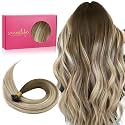 WENNALIFE U Tip Hair Extensions Human Hair, 50g 50s 18 Inch Ombre Walnut Brown to Ash Brown and Bleach Blonde Remy Hair K Tip Hair Extension Real Human Hair Invisible Straight Keratin Hair