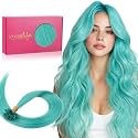 WENNALIFE U Tip Hair Extensions Human Hair, 25g 25s 22 inch Teal Green Remy Hair Extension, Invisible Straight Keratin K Tip Real Human Hair