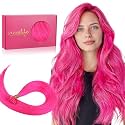 WENNALIFE U Tip Hair Extensions Human Hair, 25g 25s 22 inch Hot Pink Remy Hair Extension, Invisible Straight Keratin K Tip Real Human Hair