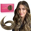 WENNALIFE U Tip Hair Extensions Human Hair, 50g 50s 16 Inch Balayage Chocolate Brown to Caramel Blonde Remy Hair K Tip Hair Extension Real Human Hair Invisible Straight Keratin Hair