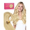 WENNALlFE Mini Flat Tip Hair Extensions Human Hair, 50g 60s 16 Inch Light Blonde Highlighted Golden Blonde Remy Hair K Tip Hair Extensions Seamless Keratin Extensions De Cabello