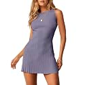 Wenrine Womens Summer Backless Mini Dress Tie Casual Slim Knit Tank Dresses