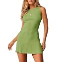 Wenrine Womens Summer Backless Mini Dress Tie Casual Slim Knit Tank Dresses