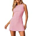 Wenrine Womens Summer Backless Mini Dress Tie Casual Slim Knit Tank Dresses