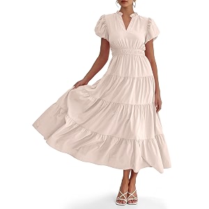 Wenrine Womens Summer Midi Dress A-Line Puff
