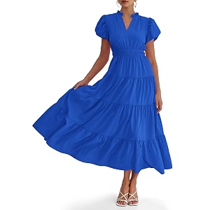 Wenrine Womens Summer Midi Dress A-Line Puff