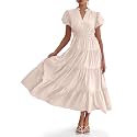 Wenrine Womens Summer Midi Dress A-Line Puff