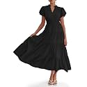 Wenrine Womens Summer Midi Dress A-Line Puff