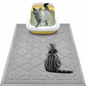 wepet cat litter box mat kitty premium pvc pad durable trapping rug phthalate free urine-resistant scatter control l 35 x 23 inch cadet grey