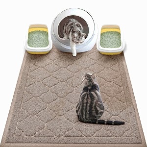 wepet cat litter box mat kitty premium pvc pad durable trapping rug phthalate free urine-resistant scatter control xxl 47 x 36 inch champagne