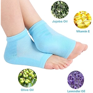 silicone gel heel socks for dry hard cracked heel repair pad swelling amp pain relief cushion support foot care ankle protection plantar fasciitis for men and women- blue