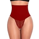 Werena Tummy Control Thong Shapewear for Women Mid High Waisted Body Shaper Underwear Lace Shaping Thong Girdle Panties(#A1 Mid Rise Red,XX-Large)