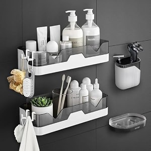 2-pack shower caddy separable shower organizer with soap dish and hooks no drilling double layer shower shelf used for bathroom and kitchen