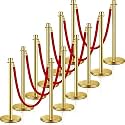 Wesiti 12 Pcs Stainless Steel Stanchion Post Queue, 5ft Red Velvet Rope Red Carpet Ropes and Poles Stanchions and Velvet Ropes Gold Stanchions with Red Rope Crowd Control Barriers for Party Supplies