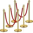 Wesiti 6 Pcs Stainless Steel Stanchion Post Queue, 5ft Red Velvet Rope Red Carpet Ropes and Poles Stanchions and Velvet Ropes Gold Stanchions with Red Rope Crowd Control Barriers for Party Supplies