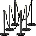 Wesiti 6 Pcs Stainless Steel Stanchion Post Queue with Crown Top 5 ft and 3 Pcs Velvet Rope and Poles Crowd Control Barriers Sand Injection Hollow Base and Velvet Ropes Set for Party (Black)