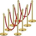 Wesiti 8 Pcs Stainless Steel Stanchion Post Queue, 5ft Red Velvet Rope Red Carpet Ropes and Poles Stanchions and Velvet Ropes Gold Stanchions with Red Rope Crowd Control Barriers for Party Supplies