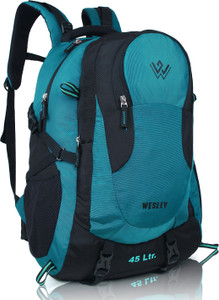 wesley large 45 l laptop backpack unisex travel hiking laptop bag fits upto 173 inch with raincover and internal organiser backpack rucksack college bag blue black