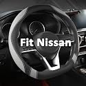 West Llama Flat Bottom Car Steering Wheel Cover for Nissan,D Shaped Steering Wheel Cover for Rogue,Altima,Kicks (Black+Gray-Standard Size)