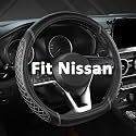 West Llama Flat Bottom Car Steering Wheel Cover for Nissan,D Shaped Steering Wheel Cover for Rogue,Altima,Kicks (Diamond Quilted-Black+Gray-Standard Size)