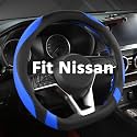 West Llama Flat Bottom Car Steering Wheel Cover for Nissan,D Shaped Steering Wheel Cover for Rogue,Altima,Kicks (Black+Blue-Standard Size)