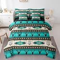 Western Aztec Full Size Bed Sheets and Comforter Set, Deer Skull 7 Piece Bedding Set Southwestern Native Exotic Dream Catchers Bed in a Bag, Woodland Animals Ethnic Tribal Arrow Geometry Bed Sets