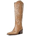 Western Cowboy Boots for Women Knee High Cowgirl Boots with Classic Embroidered, Pointed Toe Chunky Heel Fashion Retro Classic Pull On Tall Boot Women Fall Winter