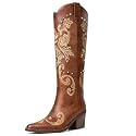 Western Cowboy Boots for Women Knee High Cowgirl Boots with Classic Embroidered, Pointed Toe Chunky Heel Fashion Retro Classic Pull On Tall Boot Women Fall Winter