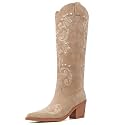 Western Cowboy Boots for Women Knee High Cowgirl Boots with Classic Embroidered, Pointed Toe Chunky Heel Fashion Retro Classic Pull On Tall Boot Women Fall Winter