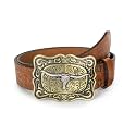 Western-Cowboy-Leather-Belts for Women Turquoise-Oval-Buckle Embossed Belt