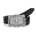 Western-Cowboy-Leather-Belts for Women Turquoise-Oval-Buckle Embossed Belt