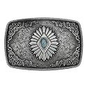 Western Denim Oval Belt Buckle with Silver Smooth Buckle, Gem pattern alloy vintage turquoise belt buckle for men women