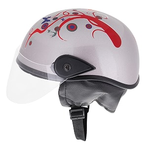 western era half helmet with clear visor for men amp women safety amp comfort stylish enhanced design  silver glossy red decal large