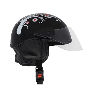 western era stylish half face helmet for kids  baby safety and comfort  3-12 years design 2 black glossy - red