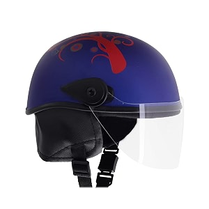 western era stylish half face helmet for kids  baby safety and comfort  3-12 years design 2 blue matte - red