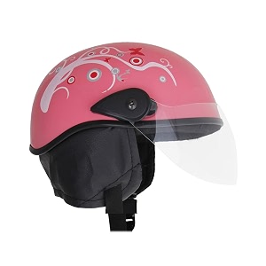 western era stylish half face helmet for kids  baby safety and comfort  3-12 years design 2 pink glossy - red