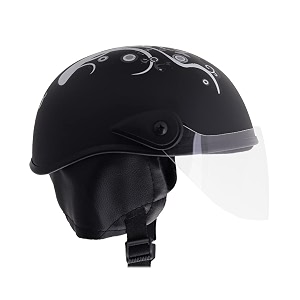western era stylish half face helmet for kids  baby safety and comfort  3-12 years design 2 black matte - silver